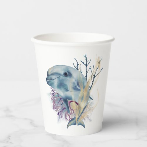 Under The Sea Watercolor Dolphin Ocean Marine Life Paper Cups