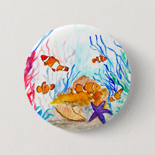 Under the sea watercolor fish ocean Nautical Button