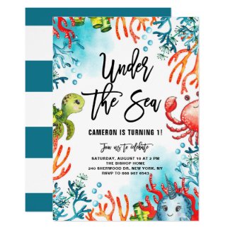 Under the Sea Watercolor Friends Kids Birthday Invitation