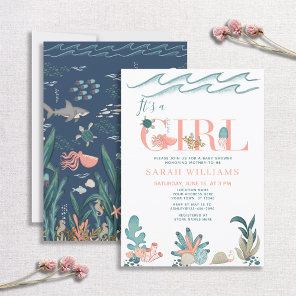Under the Sea Watercolor It's a Girl Baby Shower Invitation