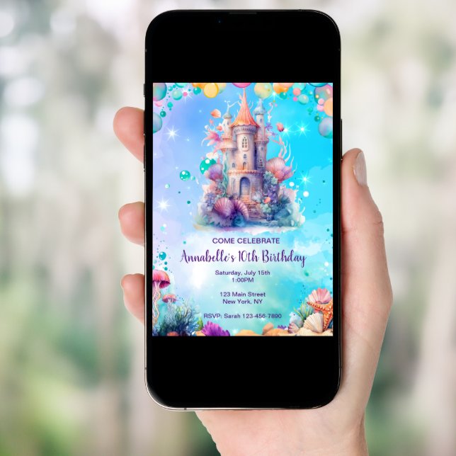 Under the Sea Watercolor Kid's birthday invitation (Front Digital)