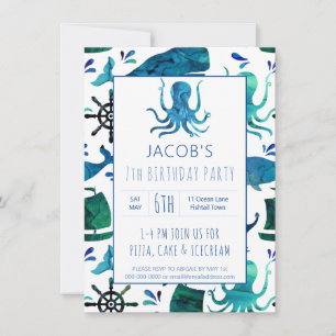 Under The Sea Watercolor Kids Octopus Birthday