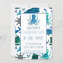 Under The Sea Watercolor Kids Octopus Birthday Invitation
