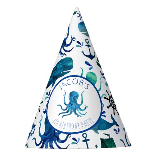 Under The Sea Watercolor Marine Nautical Birthday Party Hat