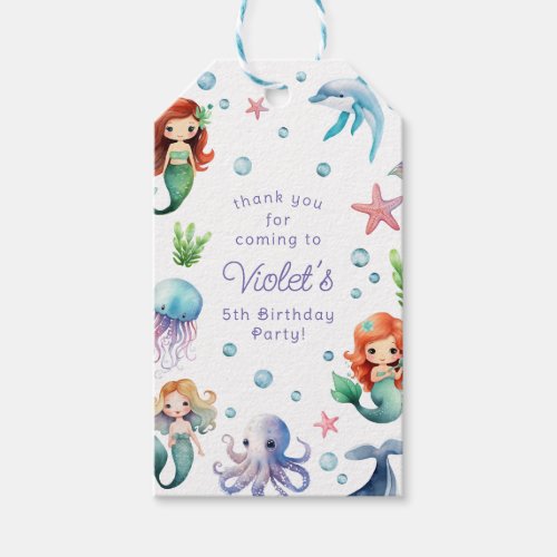 Under the Sea Watercolor Mermaid Birthday Party Gift Tags