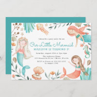 Under The Sea Watercolor Mermaid Birthday Party Invitation