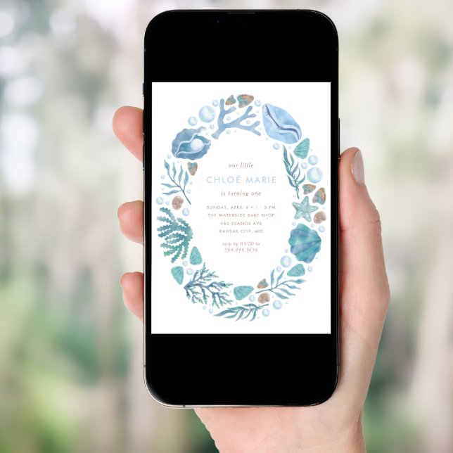 Under the Sea Watercolor Neutral Birthday Invitation (Front Digital)