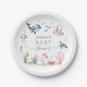 Under The Sea Watercolor Ocean Animals Baby Shower Paper Plates
