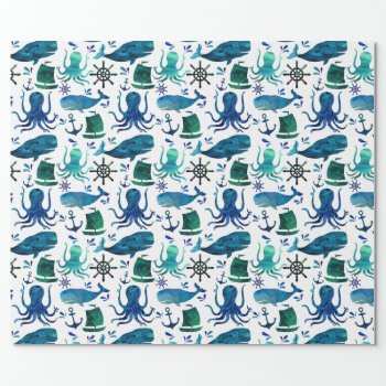 Under The Sea Watercolor Ocean Marine Nautical Wrapping Paper by LilPartyPlanners at Zazzle