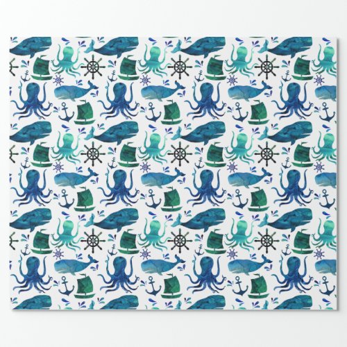 Under The Sea Watercolor Ocean Marine Nautical Wrapping Paper