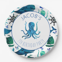 Under The Sea Watercolor Ocean Octopus Birthday Paper Plates