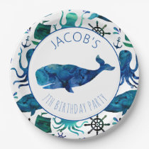 Under The Sea Watercolor Ocean Whale Birthday Paper Plates