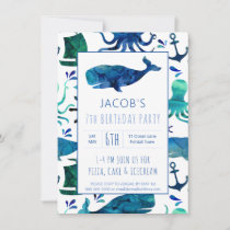 Under The Sea Watercolor Ocean Whale Kids Birthday