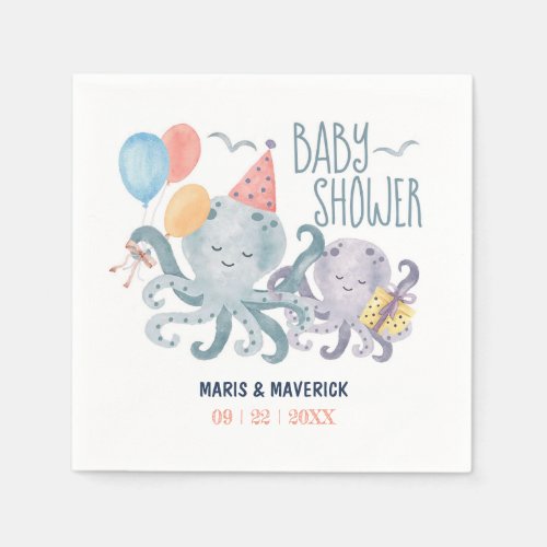 Under the Sea Watercolor Octopus Baby Shower Napkins