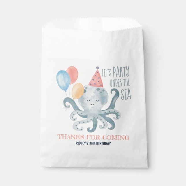 Under The Sea Watercolor Octopus Birthday Favor Bag (Front)