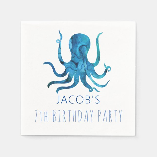 Under The Sea Watercolor Octopus Nautical Napkins (Front)