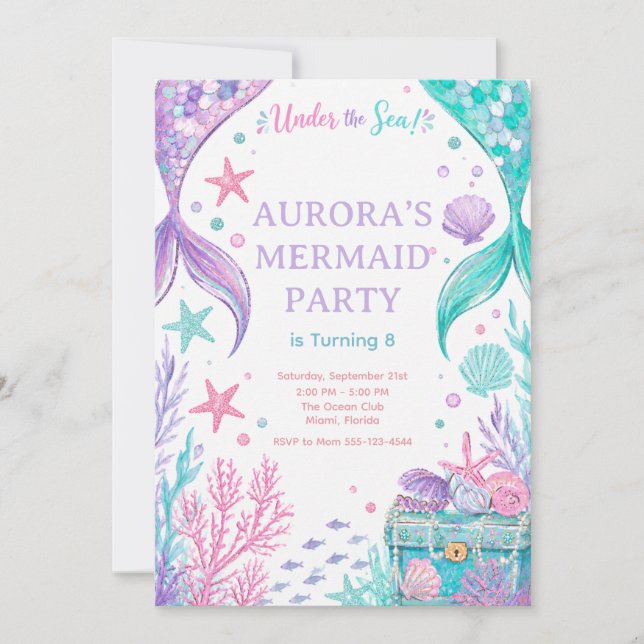 Under The Sea Watercolor Party Invite  (Front)