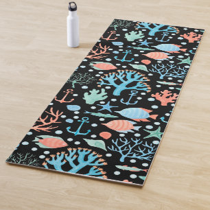 Under the Sea Watercolor Pattern Dark Yoga Mat