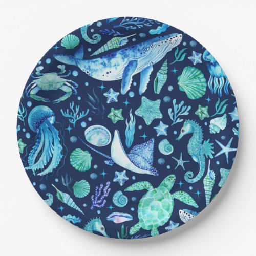 Under the Sea Watercolor Pattern Paper Plates