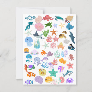Under the Sea, Watercolor Print,   Decor Fine  Postcard