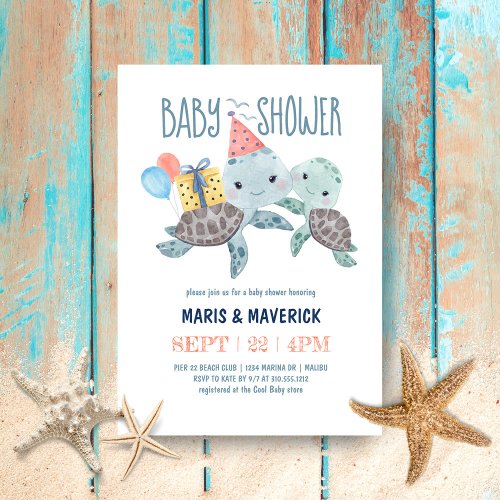 Under the Sea Watercolor Sea Turtle Baby Shower Invitation