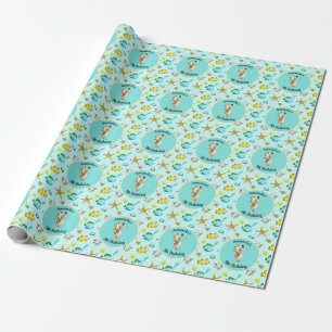 Under the Sea Watercolor Seahorse Personalized Wrapping Paper