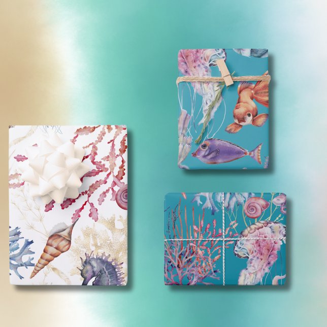 Under The Sea Watercolor Seahorse Starfish Turtles Wrapping Paper Sheets (Under The Sea Watercolor Seahorse Starfish Turtles Wrapping Paper Sheets)