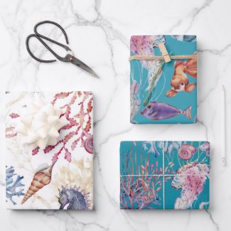 Under The Sea Watercolor Seahorse Starfish Turtles
