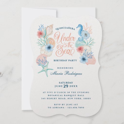 Under The Sea Watercolor Seashells Quinceañera Invitation | Zazzle