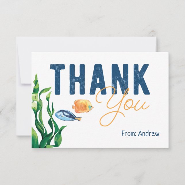 Under the Sea Watercolor Thank You Flat Card (Front)