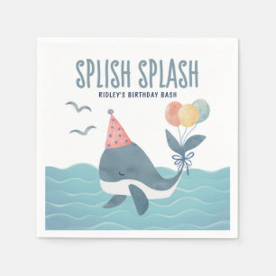 Under The Sea Watercolor Whale Balloons Birthday Napkins