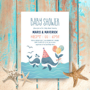 Under the Sea Watercolor Whale Beach Baby Shower Invitation