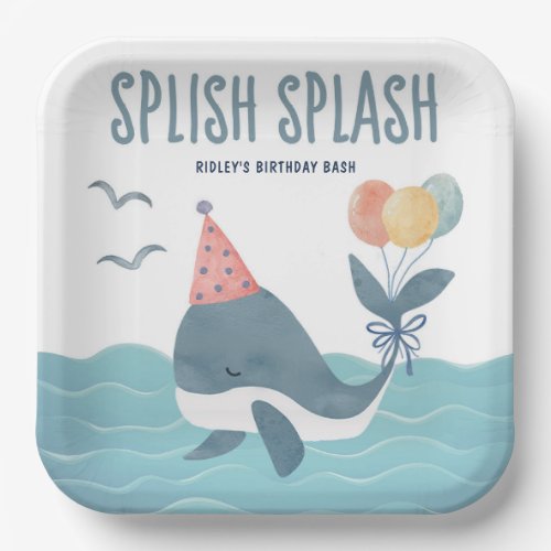 Under The Sea  Watercolor Whale Beach Birthday Paper Plates