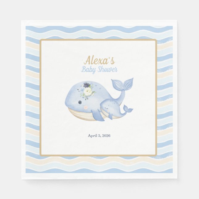 Under the Sea Whale Baby Shower (Boy) Napkins (Front)