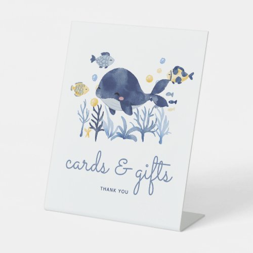 Under the Sea Whale Baby Shower Gifts and Cards Pedestal Sign