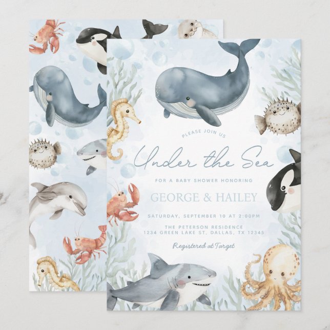 Under the Sea Whale Baby Shower Invitation (Front/Back)