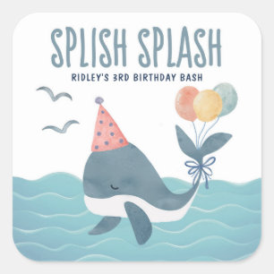 Under The Sea Whale Balloons Beach Kids Birthday Square Sticker