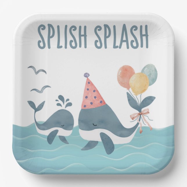 Under the Sea Whale Beach Baby Shower Paper Plates (Front)
