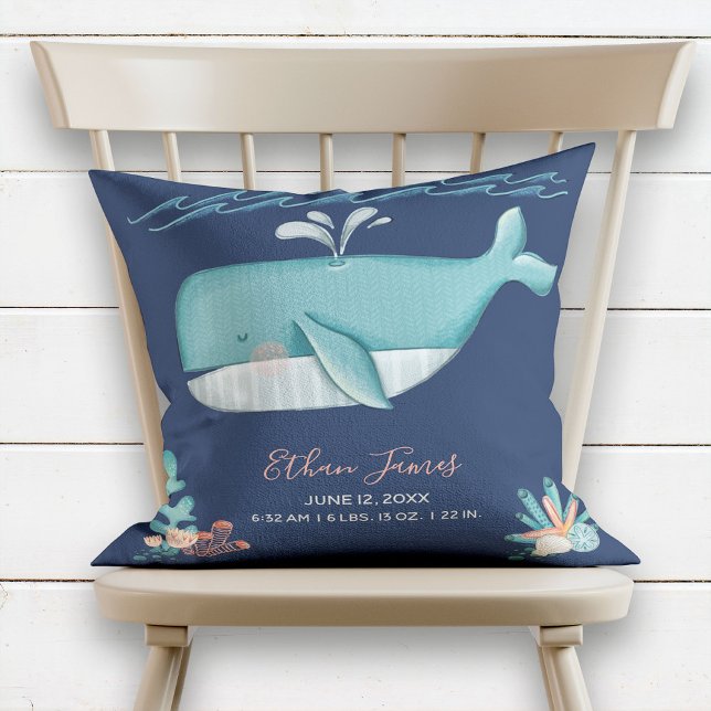 Under the Sea Whale Birth Record Throw Pillow (Creator Uploaded)