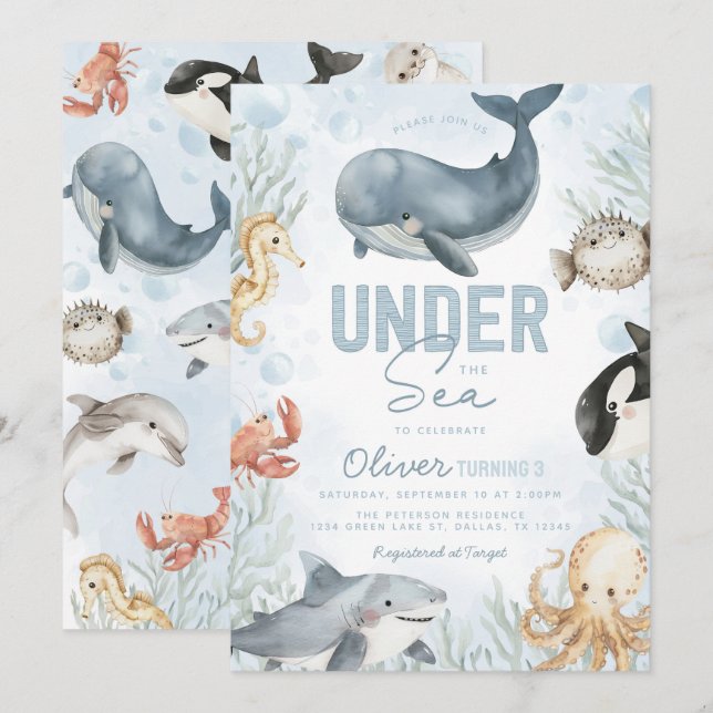 Under the Sea Whale Birthday Invitation (Front/Back)