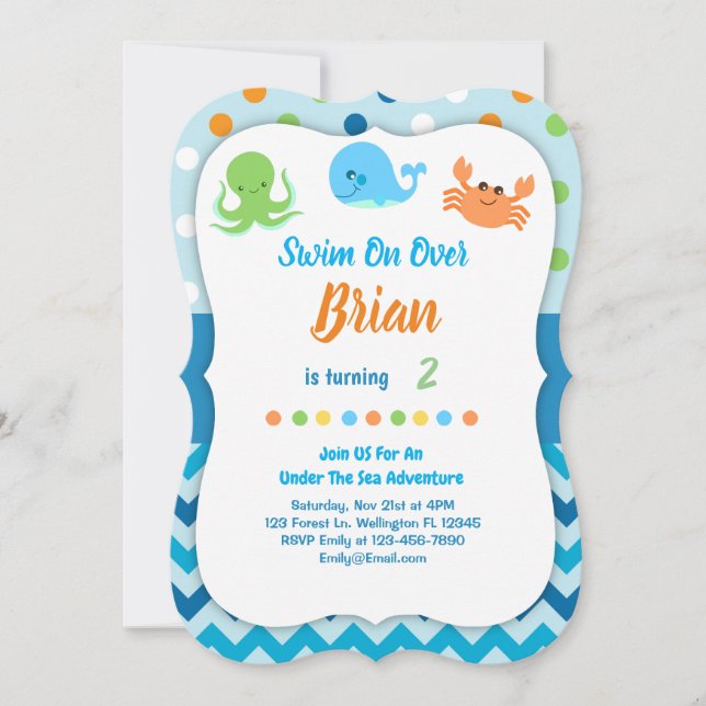 Under The Sea Whale Birthday Invitation (Front)