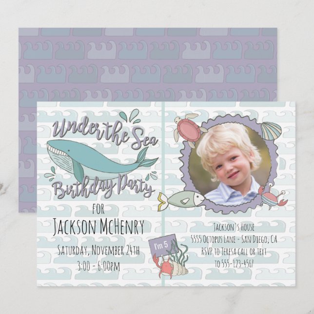 Under the Sea Whale Birthday Party Picture Invitation (Front/Back)