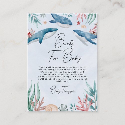 Under the Sea Whale Books for Baby Boy Baby Shower Enclosure Card