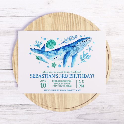 Under The Sea Whale Boys Birthday Party Invitation