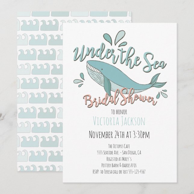 Under the Sea Whale Bridal Shower Invitation (Front/Back)