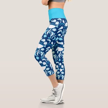 Under The Sea Whale Crab Seahorse Fish Pattern Capri Leggings by wasootch at Zazzle