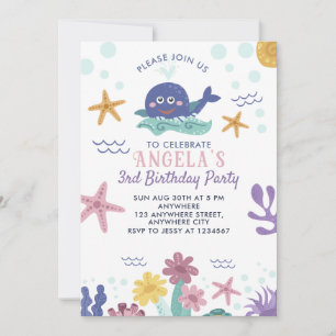 Under The Sea Whale Kids Birthday Invitation Card