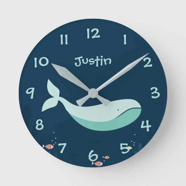 Under the Sea Whale Kids Nursery Wall Clock (Front)