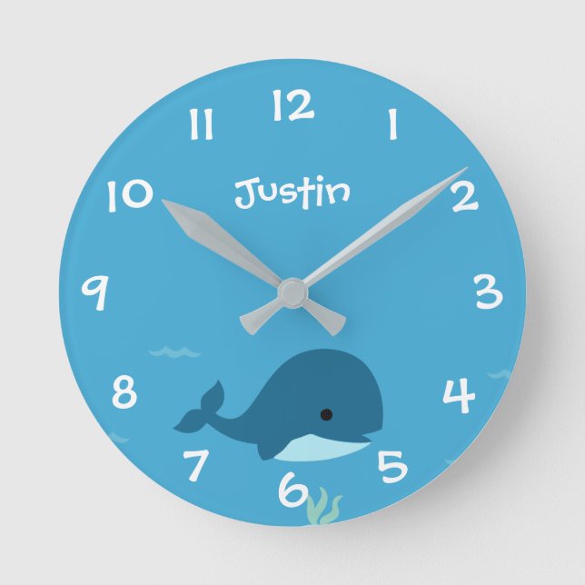 Under the Sea Whale Kids Nursery Wall Clock (Front)