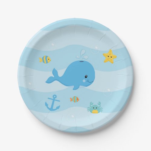 Under the sea whale nautical blue paper plates
